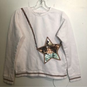 H&M Girls Sweatshirt with Reverse Sequins Pocket, Off-White, size 12-14Y